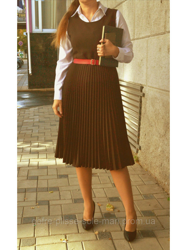 Сарафан офісний, офісне плаття плісе гофре, шоколадна костюмка